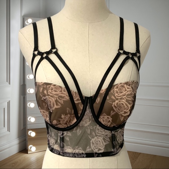 Victoria's Secret Other - Victoria’s Secret LUXE Bra Banded Caged Strappy Corset Bra Lined Floral 36D